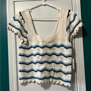 Jessica Simpson Cream and Blue Knit Crop Top